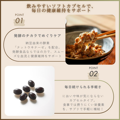 โนกุจิ นัตโตไคเนส เอชคิว | อาหารเสริมถั่วเน่าแบบพรีเมียมจากญี่ปุ่นเพื่อส่งเสริมการไหลเวียนโลหิต